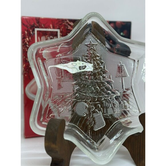 VTG Mikasa Crystal Holiday Classics 9.25” Christmas Star Tree Sweet Dish Frosted - Picture 2 of 6